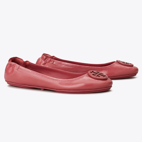 Tory Burch $228 Minnie Travel Ballet Flats Patent Washed Berry - Picture 2 of 9